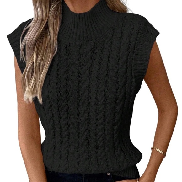 Cupcakes Cashmere Black Soft Cable Knit Mock Neck Sweater Vest Medium Poshmark - Picture 1 of 6